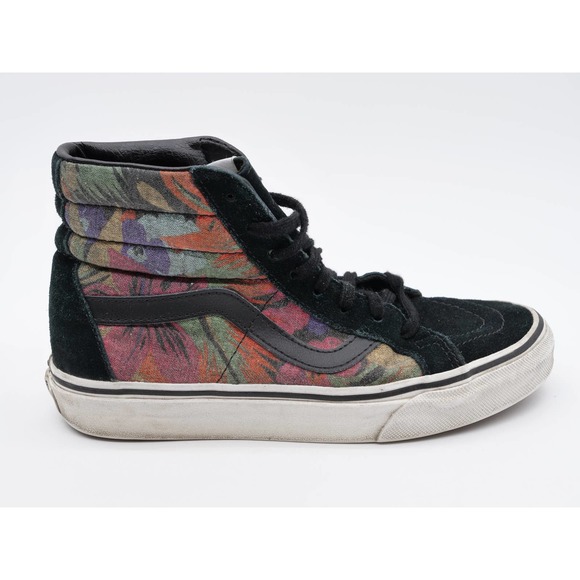 Vans Sk8 Hi Sneakers Womens 5.5 Black Suede Floral Print High Top Lace Up Shoes - Picture 4 of 11
